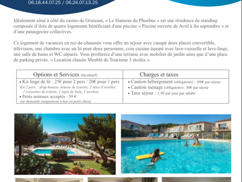 Appartement RdC 4 pers climatisé, piscine, parking